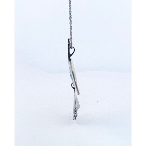 Vintage Sterling Silver Turquoise Inlay Thunderbird Pendant Necklace 10g, 16"in - Picture 5 of 11